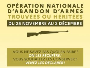 Lire la suite à propos de l’article Opération nationale d’abandon d’armes à l’État – du 25/11 au 02/12 2022