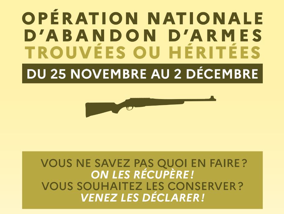 You are currently viewing Opération nationale d’abandon d’armes à l’État – du 25/11 au 02/12 2022